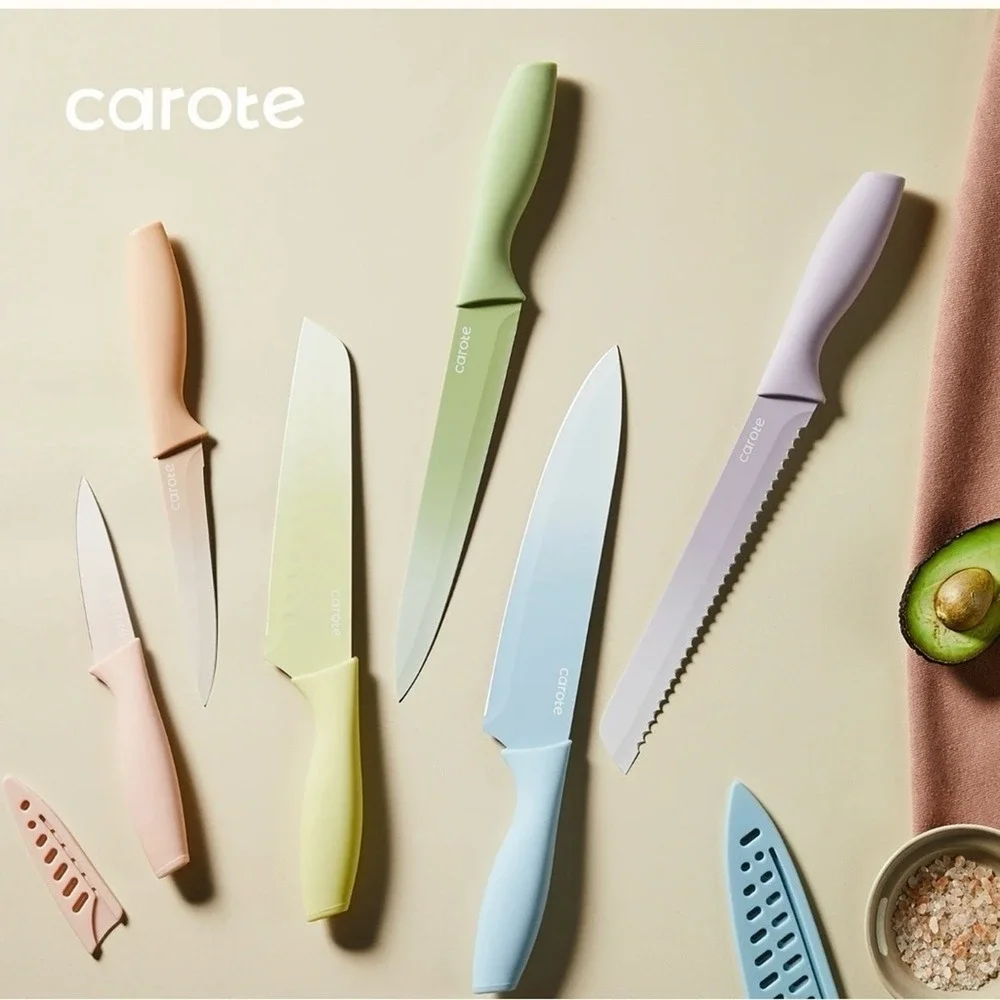 Carote 12 Piece Knife Set Pastel Colors Stainless Steel Ceramic Nonstick Kitchen